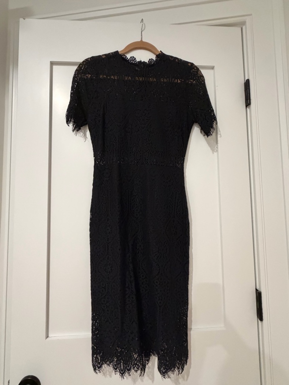 Lulu's Black Lace Midi Dress with Scalloped Hem